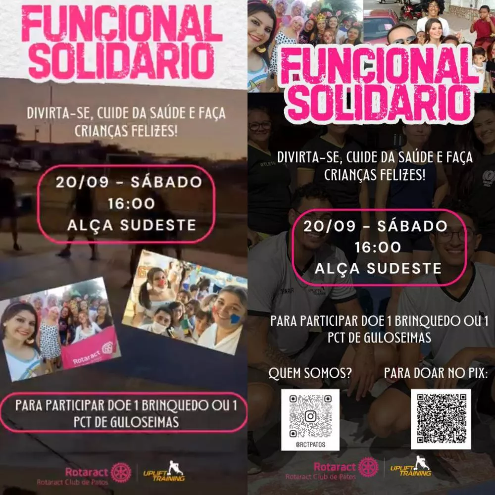 Rotaract Club de Patos promove Funcional Solidário neste sábado (20), na Alça Sudeste