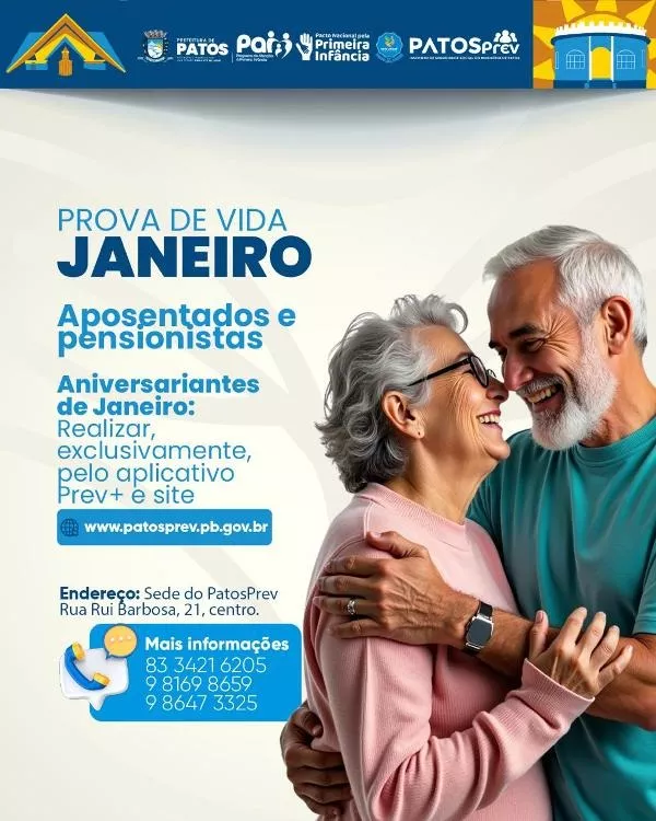 Aposentados e pensionistas do PatosPrev, nascidos em janeiro, devem realizar a prova de vida até o final deste mês