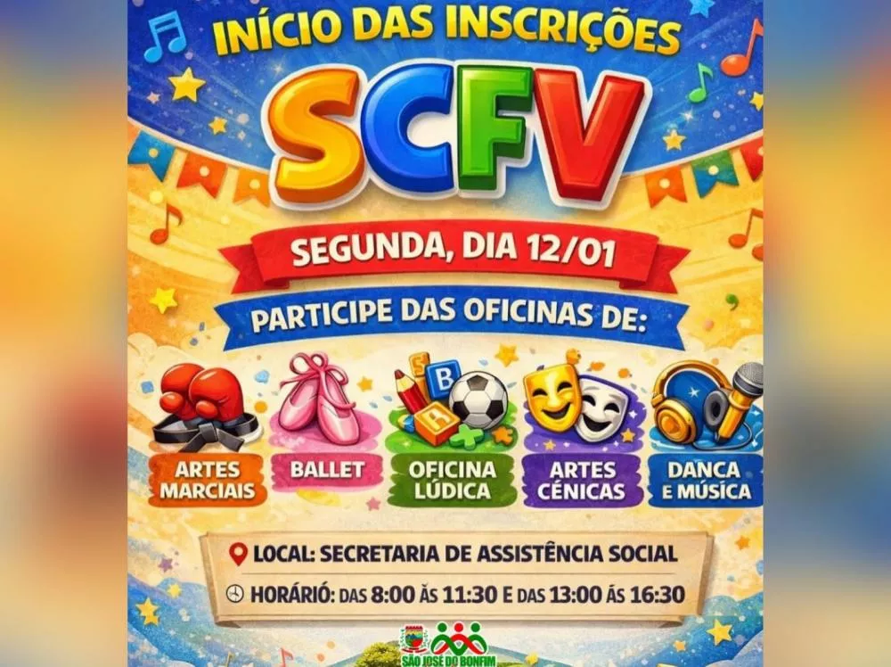 SCFV abre inscrições para oficinas culturais e esportivas em São José do Bonfim a partir desta segunda-feira (12)