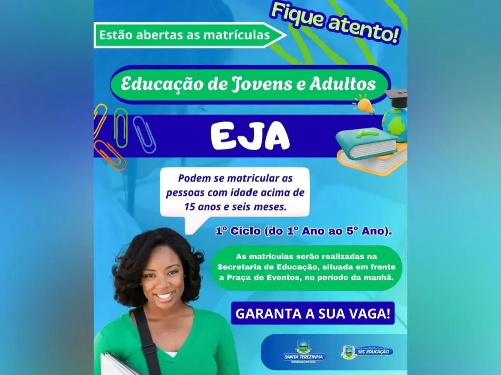 Secretaria de Educação de Santa Terezinha abre matrículas para a Educação de Jovens e Adultos