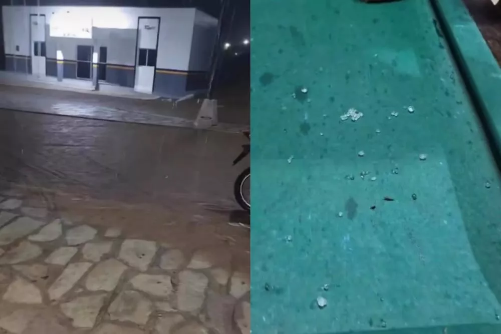 Chuva de granizo surpreende moradores do distrito de Bananeiras, em Areia de Baraúnas, na noite desta quinta-feira (5)