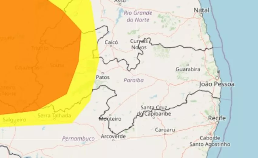 Instituto Nacional de Meteorologia emite alertas amarelo e laranja de chuvas intensas para municípios do Sertão da Paraíba