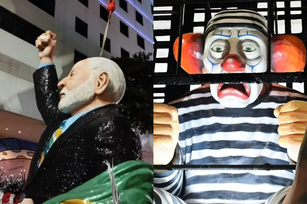 Desfile na Sapucaí: Escola Acadêmicos de Niterói exalta Lula e faz alusão a Bolsonaro com palhaço “Bozo” preso