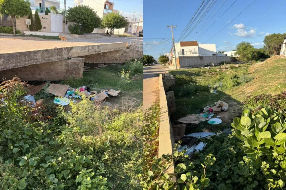 Moradora alerta para lixo descartado irregularmente em córrego no Jardim Guanabara, em Patos, e pede conscientização da população