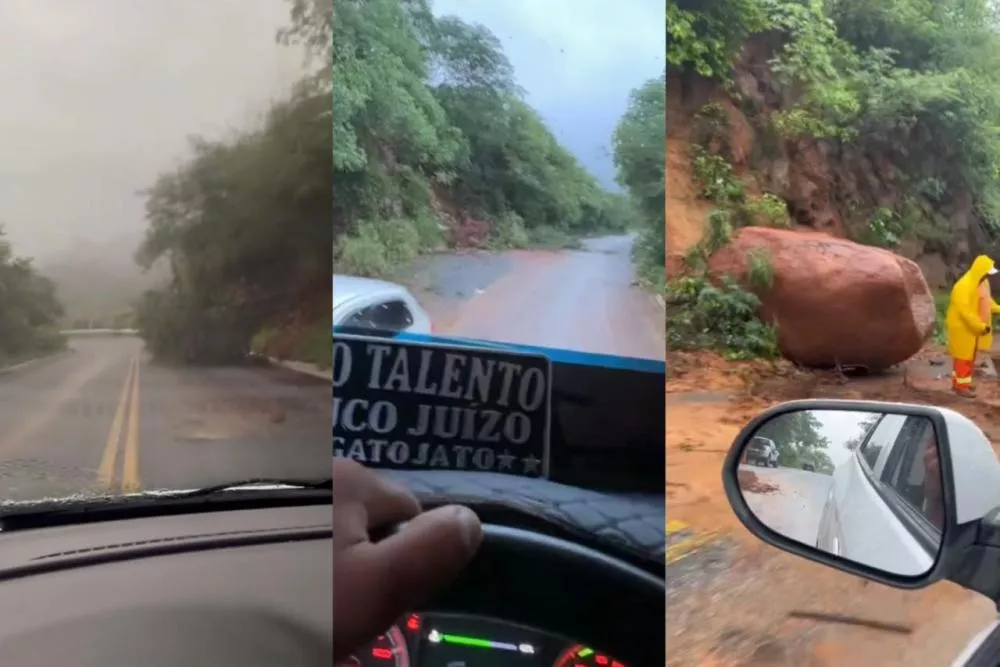 Temporal provoca deslizamento de pedras e queda de árvores na Serra do Teixeira e afeta tráfego na PB-262