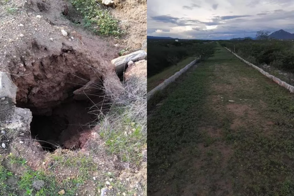Internauta chama atenção para buracos e falta de manutenção no Açude de São Mamede, que está completamente seco