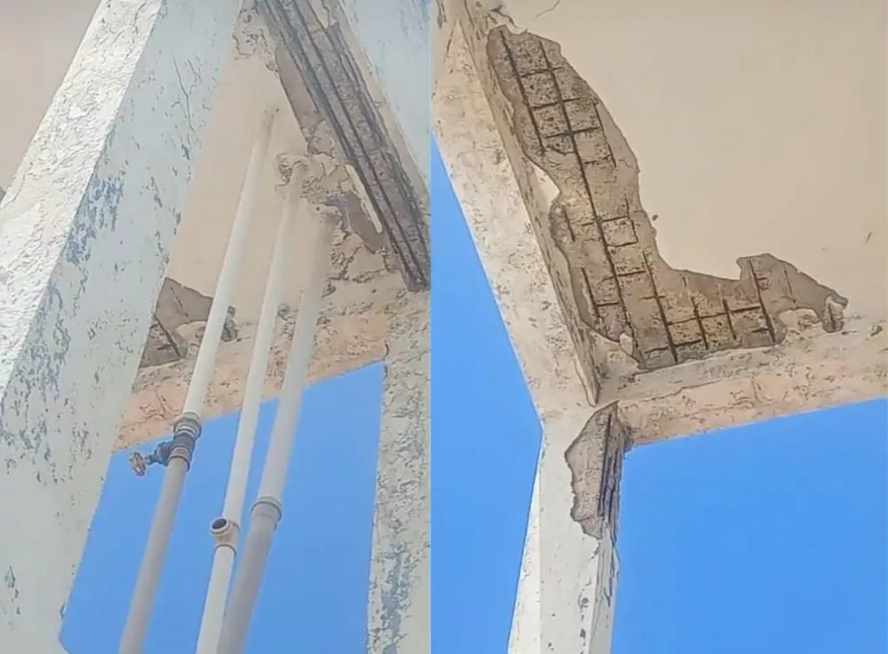 Cidadão demonstra preocupação com estrutura de caixa d´água danificada próximo ao Restaurante Popular, em Patos