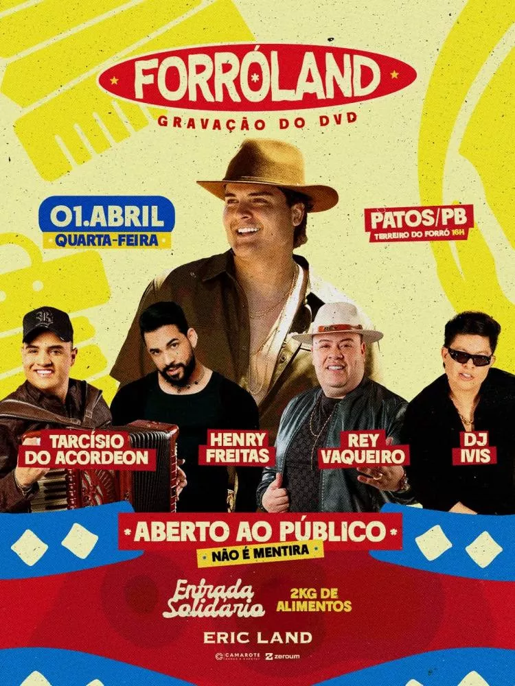 Eric Land divulga pontos de retirada de ingressos para gravação do DVD em Patos na próxima quarta-feira (1º)