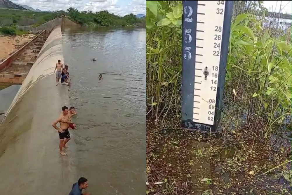 Patoenses já fazem a festa na Barragem da Farinha, que está a poucos centímetros do transbordamento