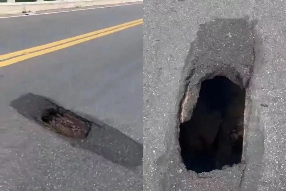 Motoristas alertam para buraco em ponte na BR-361, em Olho d'Água; veja o vídeo