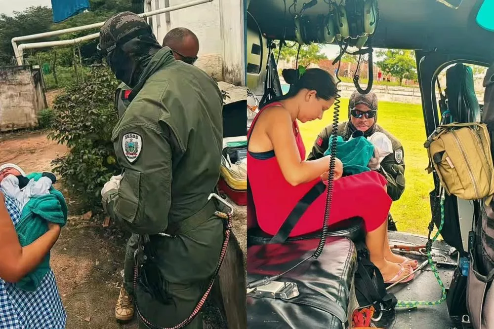 Helicóptero resgata mulher que deu à luz em comunidade isolada por chuvas na Paraíba