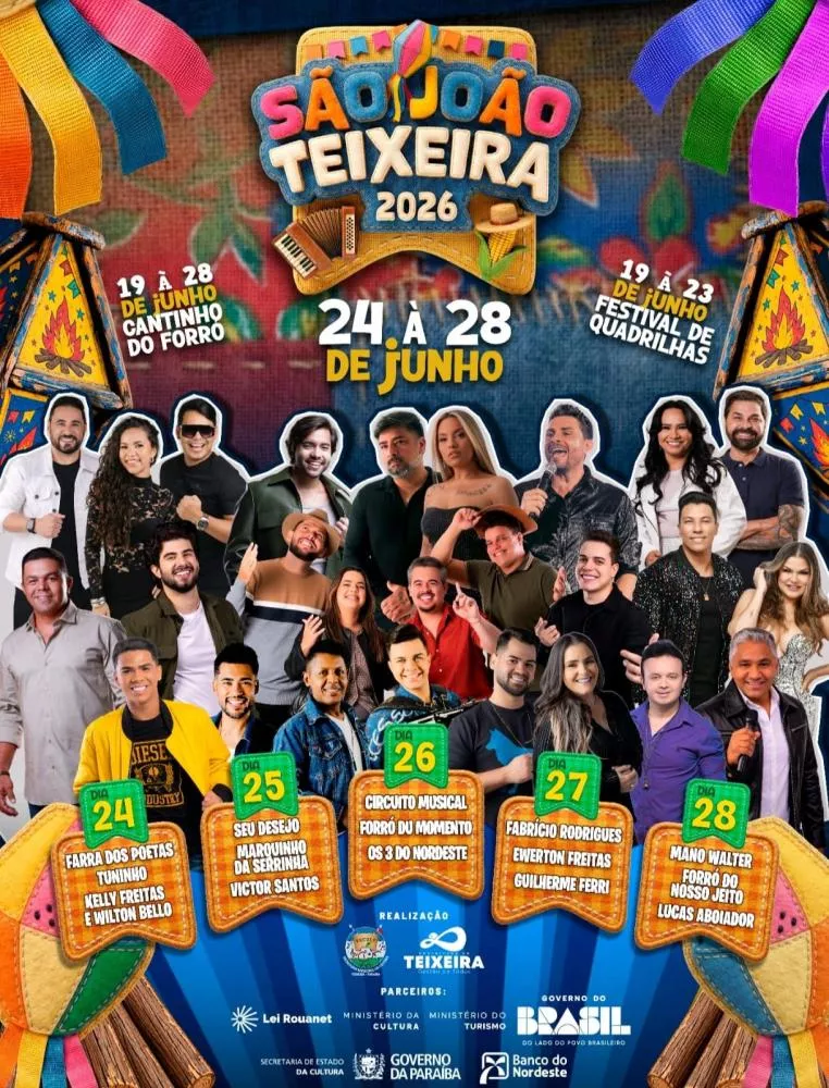 Teixeira anuncia São João 2026 com Mano Walter, Seu Desejo e grandes atrações do forró