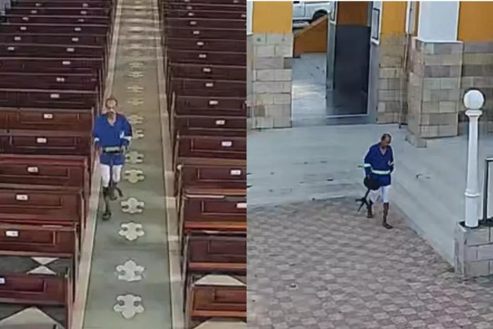 VÍDEO: Homem é preso suspeito de furtar banco de ofertório da Catedral de Cajazeiras