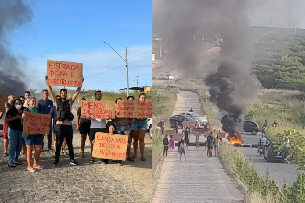 Em Patos, moradores do Bairro dos Estados realizam protesto e cobram pavimentação de ruas esburacadas; gestão diz que contrato deve ser assinado na próxima semana