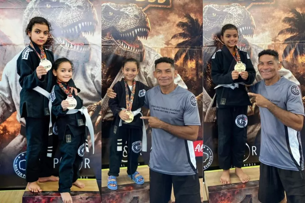 Irmãs patoenses de 4 e 9 anos conquistam ouro em estreia no jiu-jitsu durante Open Sousa Jurassic BJJ