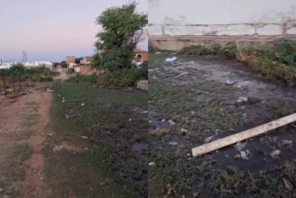 Moradores denunciam esgoto a céu aberto e falta de iluminação pública no bairro São Sebastião, em Patos