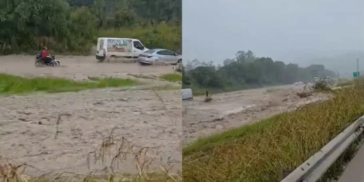 BR-101 fica interditada parcialmente após água invadir pista entre Alhandra e Caaporã; tráfego já foi liberado