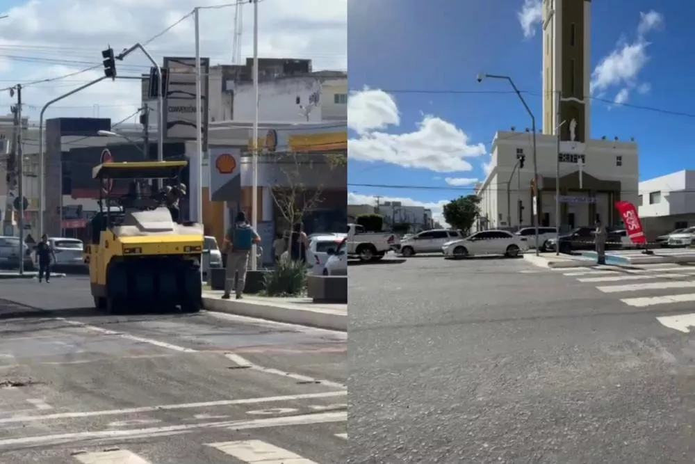 Recapeamento asfáltico avança no Centro de Patos e provoca mudanças no trânsito nesta terça-feira (30)