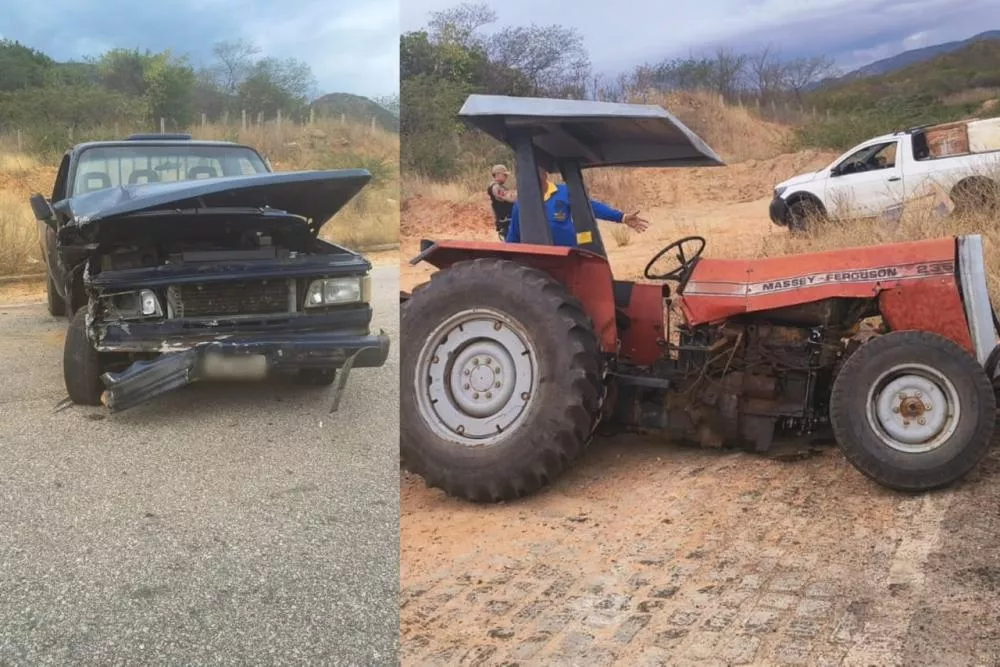 Homem fica ferido após colisão entre caminhonete D20 e trator na PB-228, em Passagem