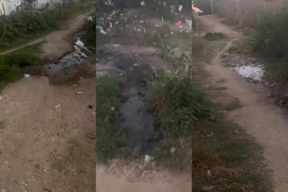 Moradores relatam esgoto a céu aberto e cobram melhorias na Rua Francisca Inácia de Lima, no bairro Mutirão, em Patos