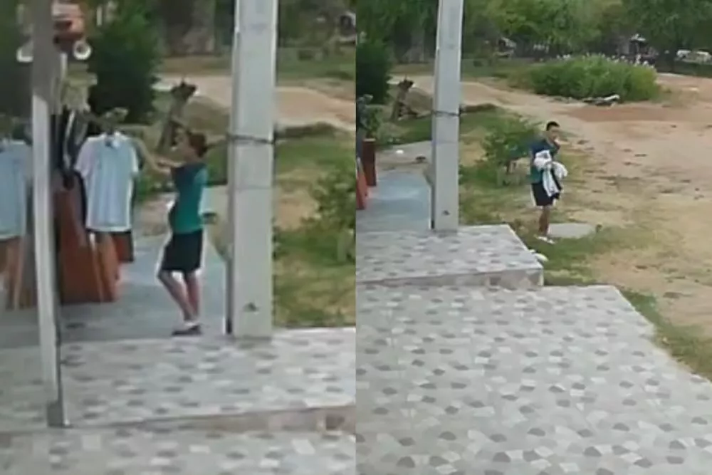 Indivíduo é flagrado por câmeras furtando roupas de varal de residência no bairro Jatobá, em Patos
