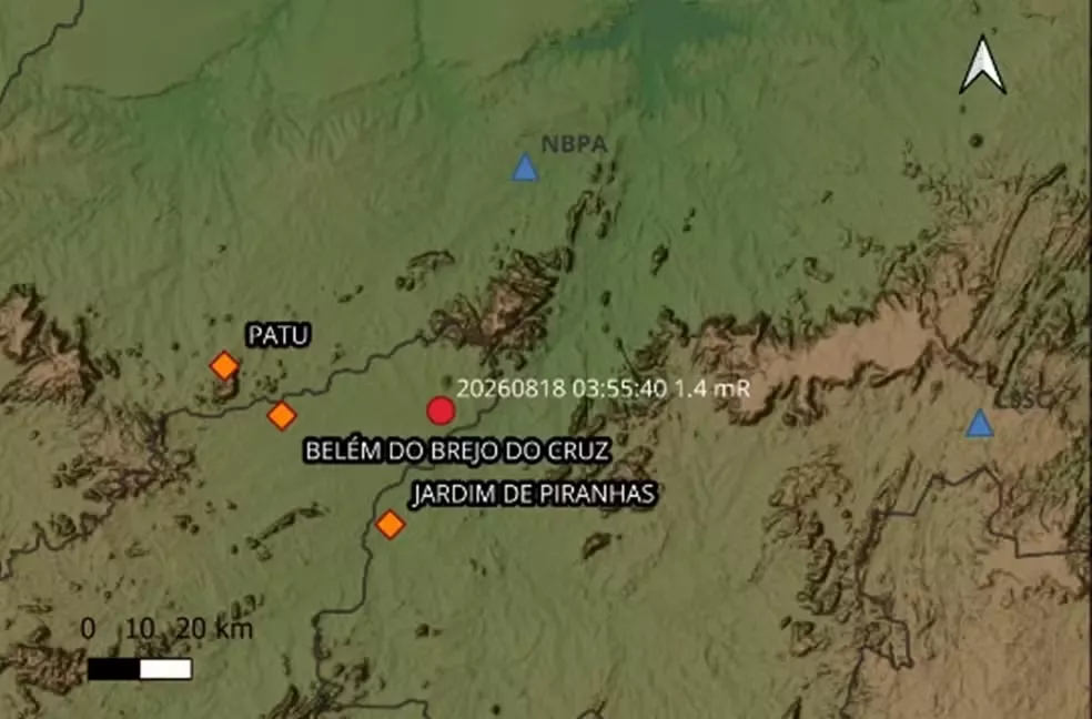 Tremor de magnitude 1,4 é registrado durante a madrugada no Sertão da Paraíba