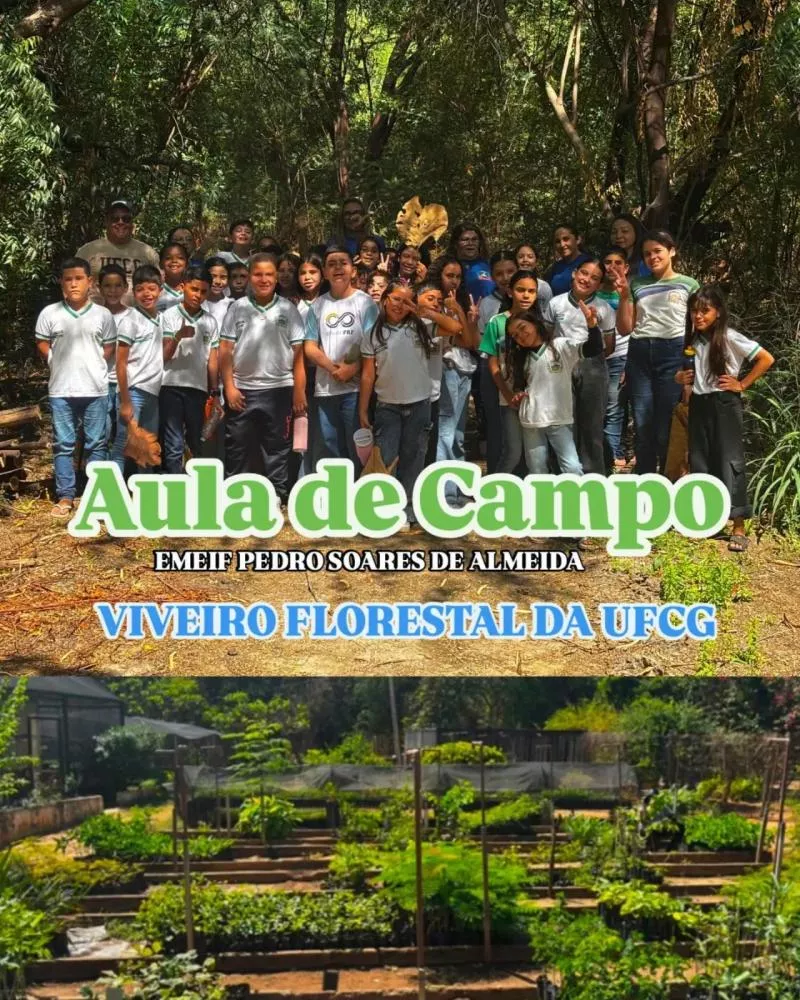 Alunos de escola municipal de Santa Terezinha participam de aula de campo no Viveiro Florestal da UFCG