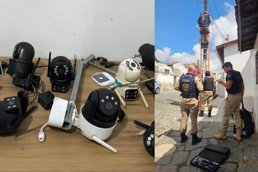 Polícia Civil retira nove câmeras instaladas irregularmente em postes, usadas para possível monitoramento por facções, em Campina Grande