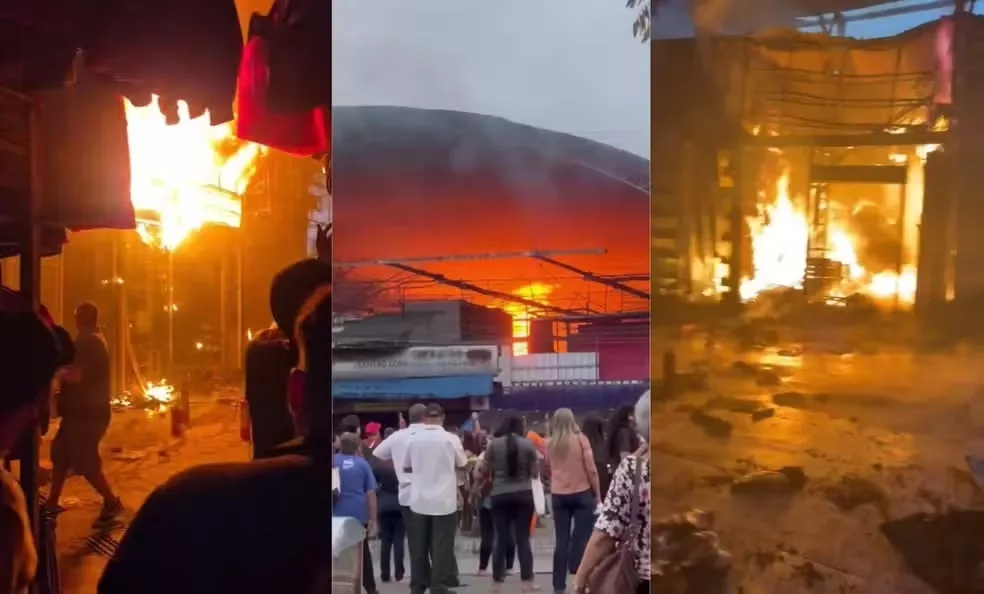 Incêndio atinge Centro Comercial de Passagem, em João Pessoa, e sete pessoas são atendidas