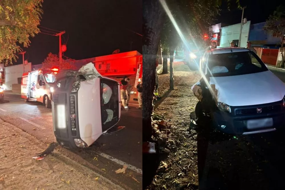 Capotamento é registrado durante a madrugada no bairro São Sebastião, em Patos