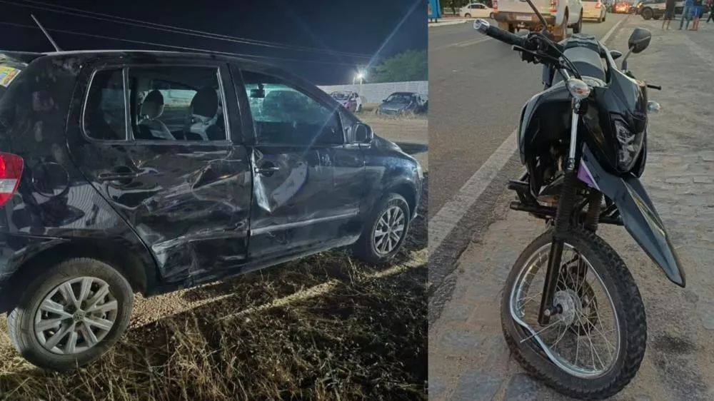 Colisão entre carro e motocicleta deixa duas pessoas feridas em Patos