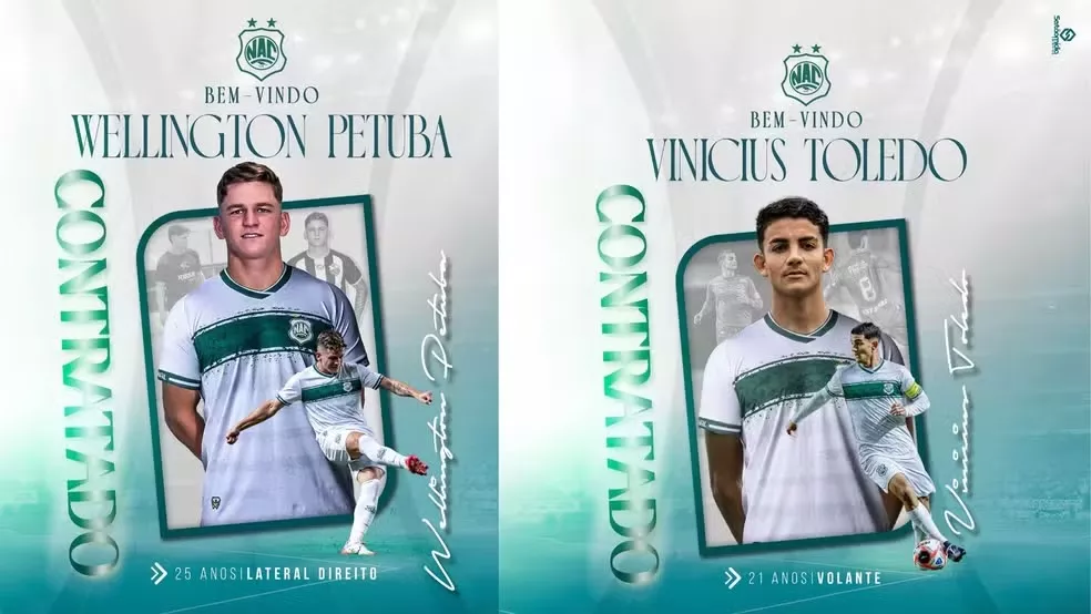 Nacional de Patos anuncia Wellington Petuba e Vinícius Toledo e chega a 20 jogadores para a Copa Paraíba