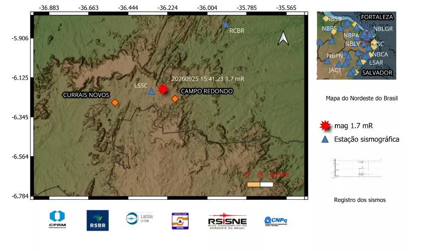 Novo tremor de terra é registrado perto da divisa entre Paraíba e Rio Grande do Norte