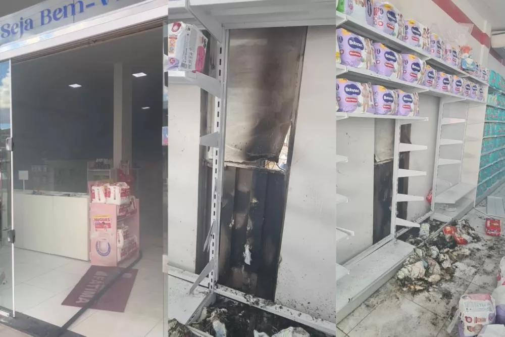Princípio de incêndio é registrado em farmácia no bairro Belo Horizonte, em Patos, após fagulhas de obra vizinha atingirem prateleira