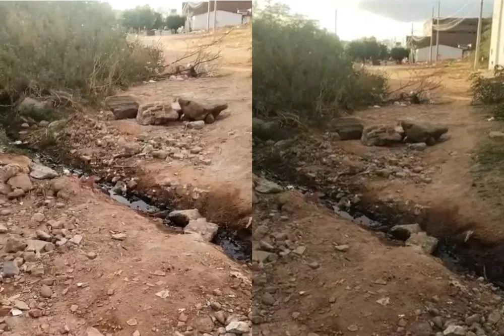 Moradora relata esgoto a céu aberto e obstrução de via no bairro Jatobá, em Patos
