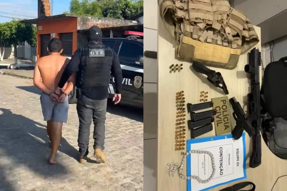 Operação da Polícia Civil prende três pessoas e apreende submetralhadora e outras armas em Sapé