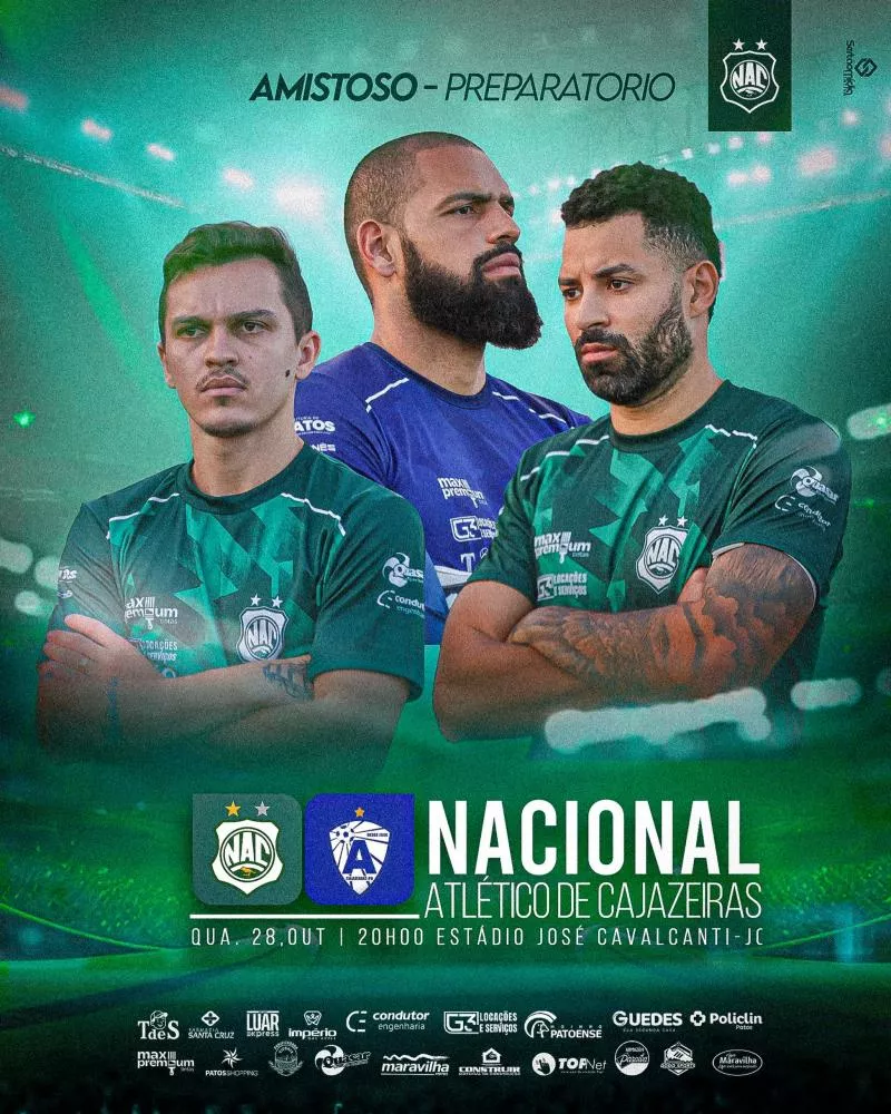 Nacional de Patos enfrenta Atlético de Cajazeiras nesta quarta-feira (28) em amistoso no José Cavalcanti