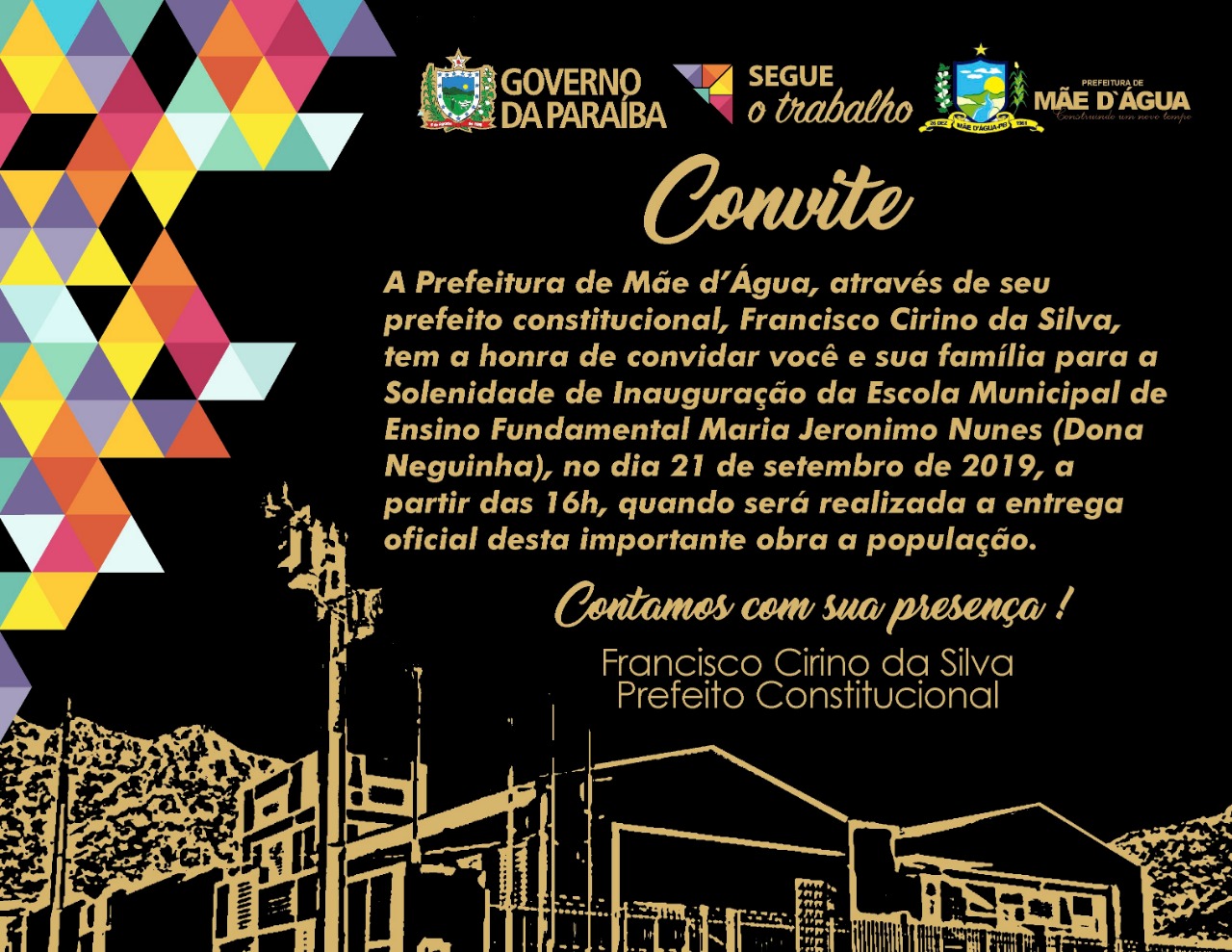 Escola Modelo de Mãe d’Água será inaugurada neste sábado (21), com presença do secretário de Estado da Educação