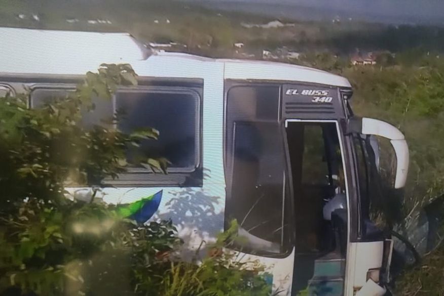 Ônibus de turismo colide com cavalo e capota em rodovia na Paraíba
