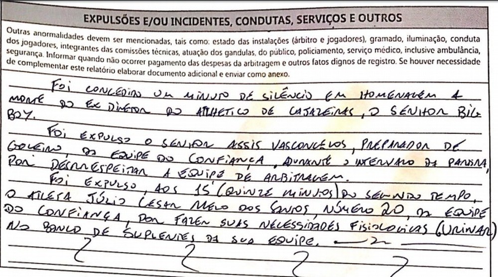 Jogador é expulso após fazer xixi no banco de reservas durante jogo na Paraíba
