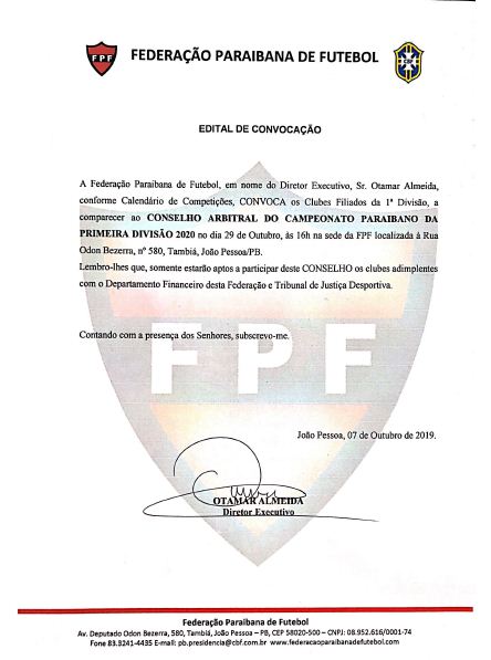 Federação convoca clubes para Arbitral do Estadual 2020