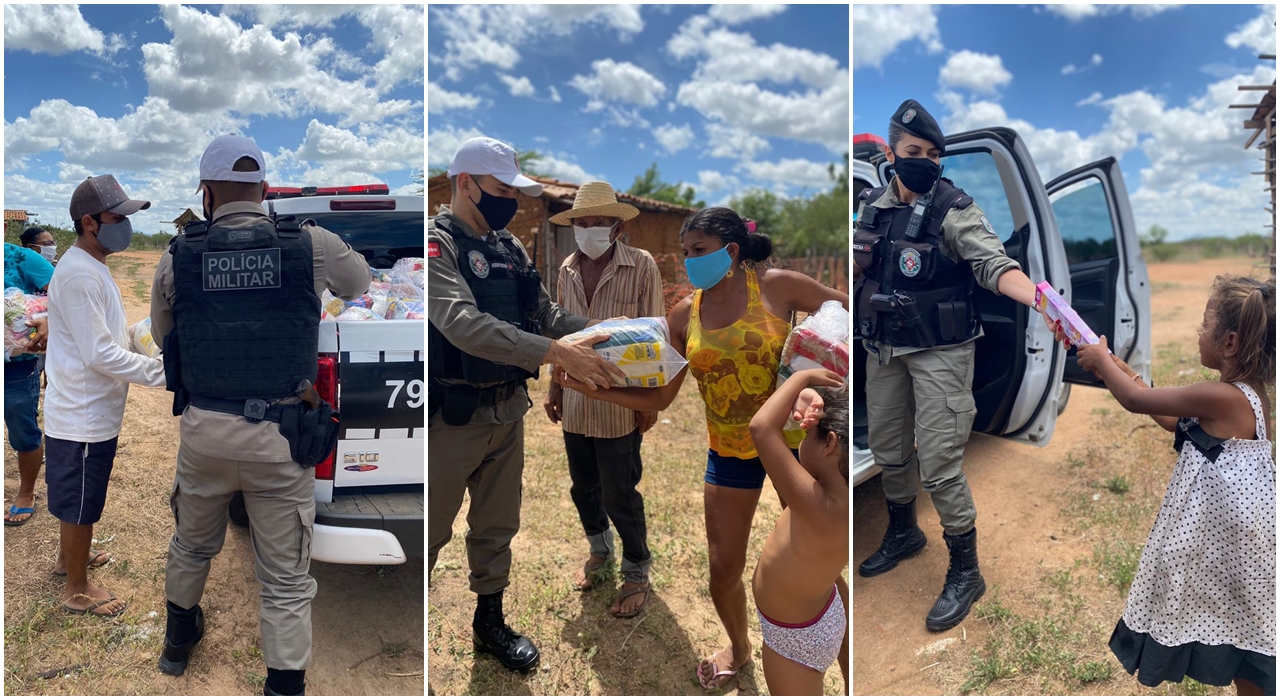 Polícia Militar realiza distribuição de cestas básicas arrecadadas durante operação boas festas solidárias, em Patos