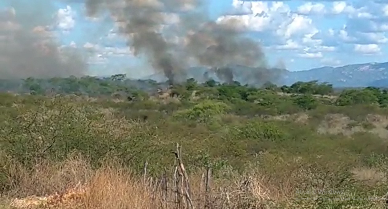 Incêndio volta com força na zona rural de Santa Terezinha-PB. Vento e calor dificultam no combate. Veja o vídeo
