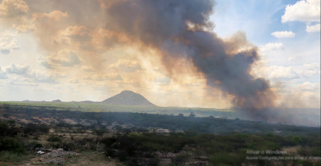 Grande incêndio atinge vegetação no setor oeste de Patos neste sábado (16). Veja o Vídeo