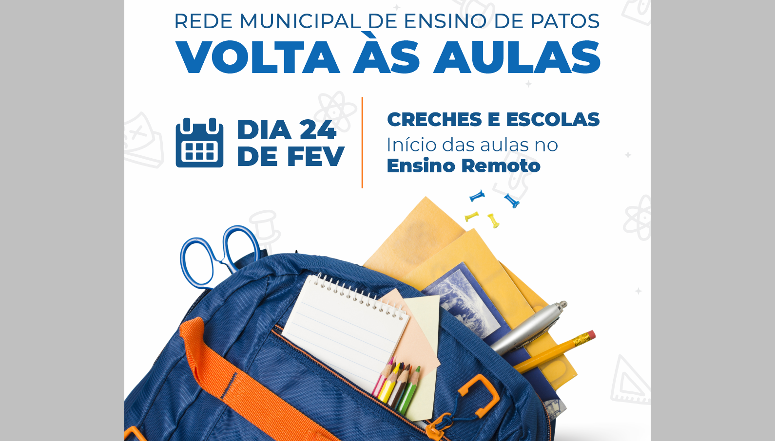 Ano letivo de 2021 na Rede Municipal de Ensino de Patos terá início em 24 de fevereiro. Ensino permanece remoto