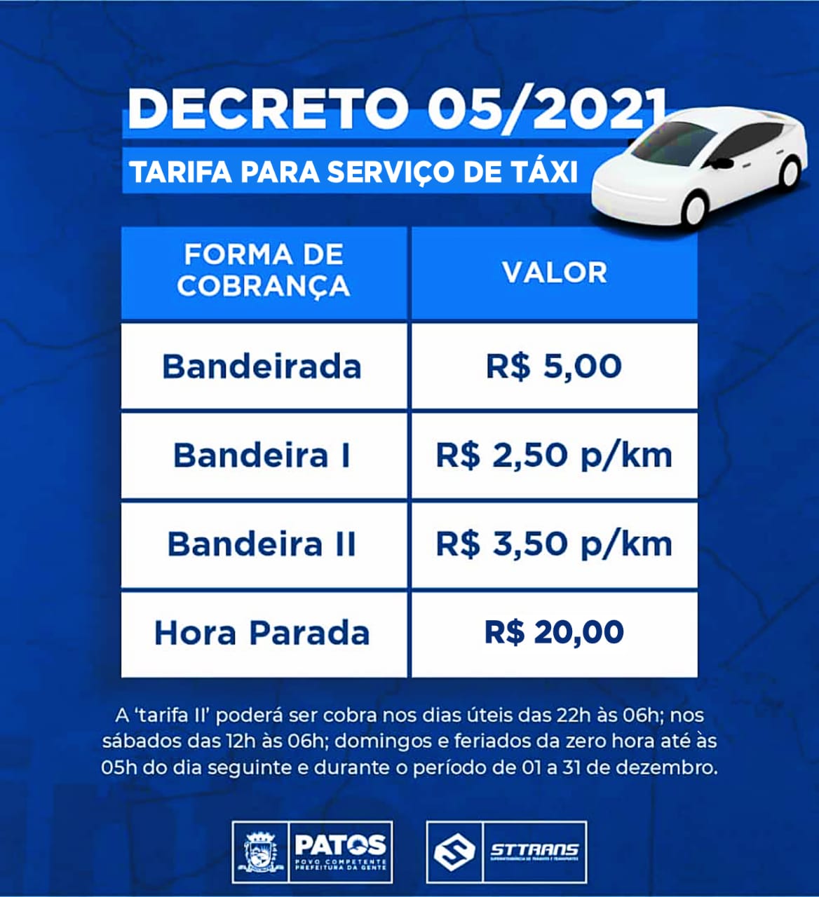 Taxímetro: Veja os preços das tarifas para serviço de táxi em Patos