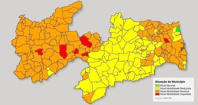 Municípios da Região Metropolitana de Patos são classificados nas bandeiras vermelha e laranja no plano Novo Normal Paraíba