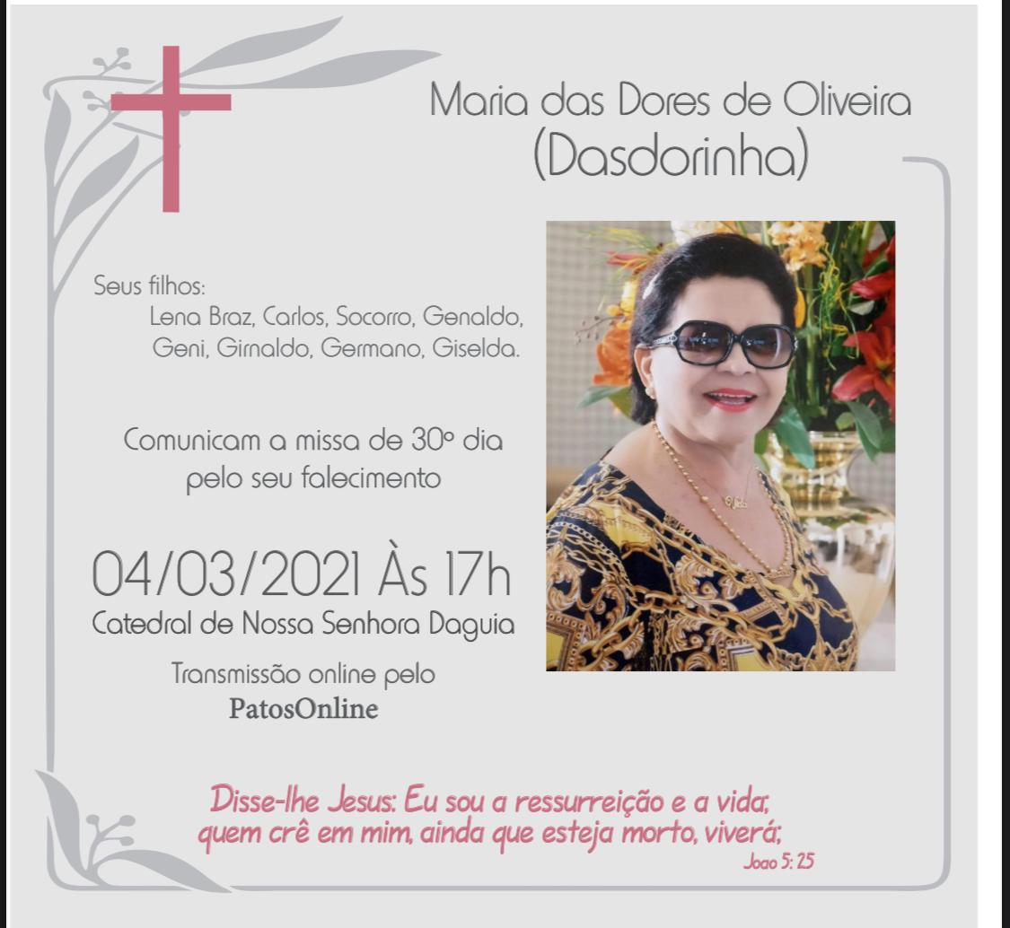 VEJA O VÍDEO da Missa de 30º Dia por alma de Dona DasDorinha da Corroa