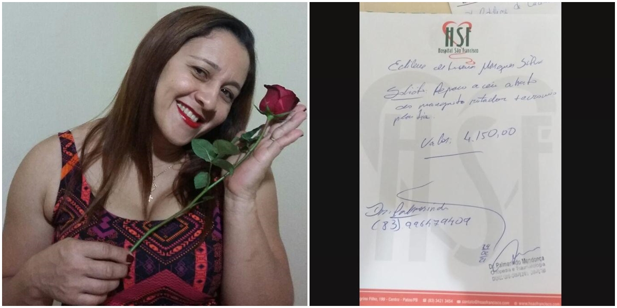 Filha pede ajuda para realizar cirurgia da mãe que sofreu queda brusca e rompeu o tendão do braço direito