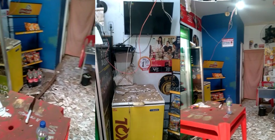 Ladrões arrombam estabelecimento comercial em Patos, levam equipamentos, dinheiro e ainda consomem produtos. Veja o vídeo